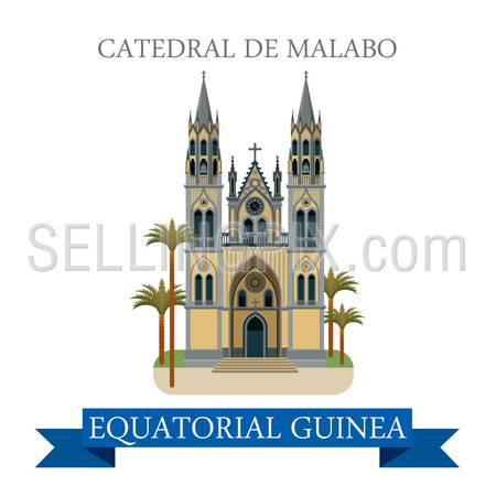 Catedral de Malabo in Equatorial Guinea. Flat cartoon style historic sight showplace attraction web site vector illustration. World countries cities vacation travel Africa sightseeing collection.