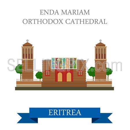 Enda Mariam Coptic Orthodox Cathedral in Eritrea. Flat cartoon style historic sight showplace attraction web site vector illustration. World countries vacation travel Africa sightseeing collection.