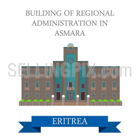 Regional Administration in Asmara Eritrea. Flat cartoon style historic sight showplace attraction web site vector illustration. World countries cities vacation travel Africa sightseeing collection.