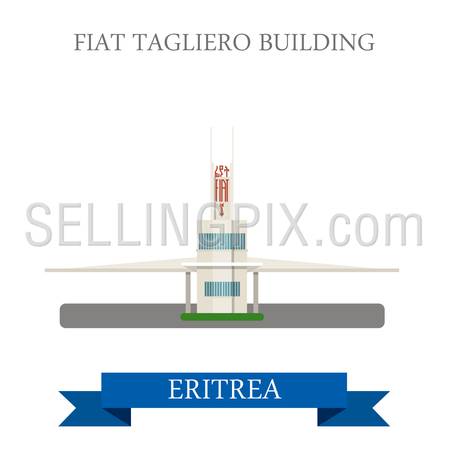 Fiat Tagliero in Eritrea. Flat cartoon style historic sight showplace attraction web site vector illustration. World countries cities vacation travel Africa sightseeing collection.