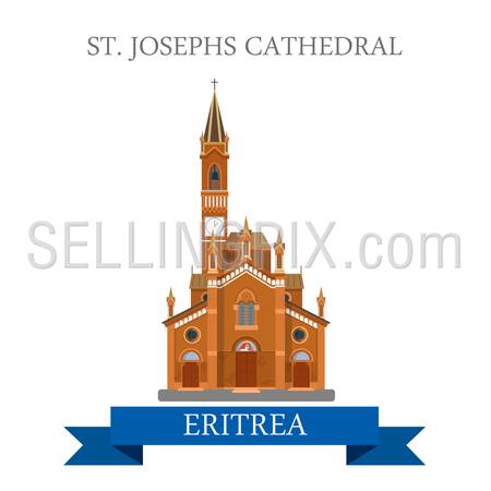 Saint Josephs Cathedral in Eritrea. Flat cartoon style historic sight showplace attraction web site vector illustration. World countries vacation travel Africa sightseeing collection.