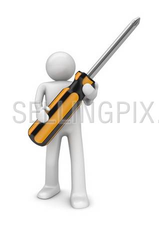 Man with crosshead screwdriver (3d isolated on white background characters series)