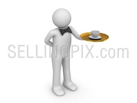 Waiter at your service (3d isolated on white background characters series)