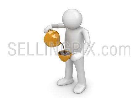 Man pouring cup (3d isolated on white background characters series)
