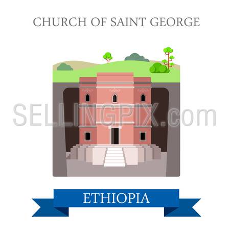 Church of Saint George in Ethiopia. Flat cartoon style historic sight showplace attraction web site vector illustration. World countries cities vacation travel Africa sightseeing collection.