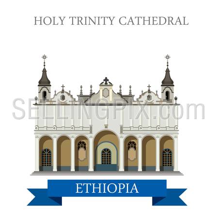 Holy Trinity Cathedral in Ethiopia. Flat cartoon style historic sight showplace attraction web site vector illustration. World countries cities vacation travel Africa sightseeing collection.