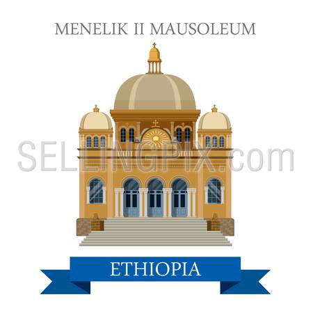 Menelik II Mausoleum in Addis Ababa Ethiopia. Flat cartoon style historic sight showplace attraction web site vector illustration. World countries cities vacation travel Africa sightseeing collection.