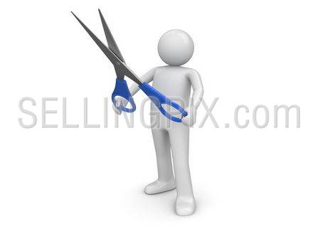 Cutting with scissors (3d isolated on white background characters series)