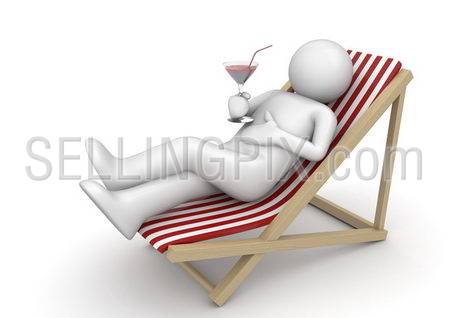 Drinking cocktail on a beach (3d isolated on white background characters series)