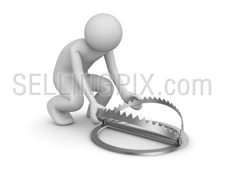 Man setting up trap (3d isolated on white background characters series)
