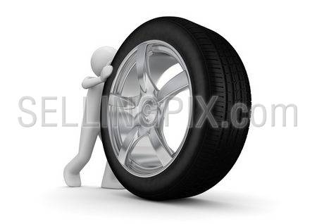 Time to change your tyres (3d isolated on white background characters series)