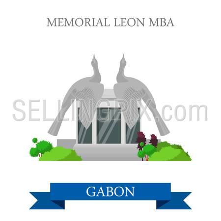 Memorial Leon Mba in Libreville Gabon. Flat cartoon style historic sight showplace attraction web site vector illustration. World countries cities vacation travel sightseeing Africa collection.