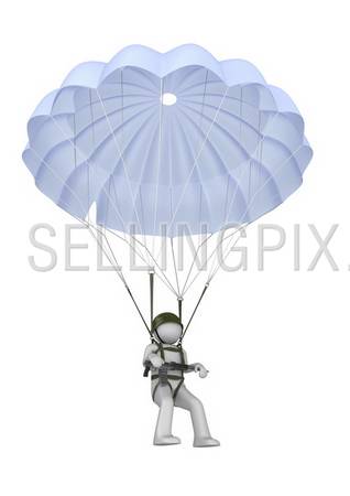 Landing paratrooper with rifle (3d isolated on white background characters series)