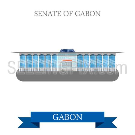 Senate of Gabon in Libreville. Flat cartoon style historic sight showplace attraction web site vector illustration. World countries cities vacation travel sightseeing Africa collection.