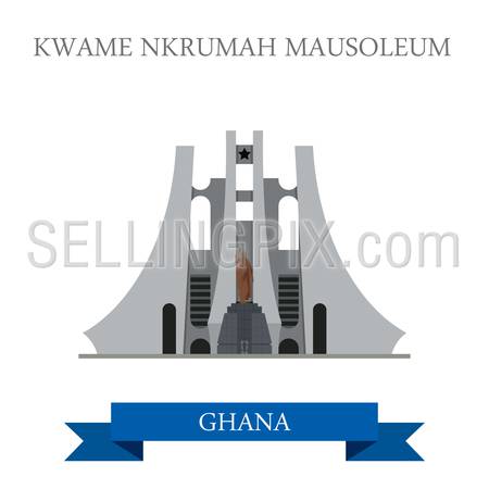Kwame Nkrumah Mausoleum in Accra Ghana. Flat cartoon style historic sight showplace attraction web site vector illustration. World countries cities vacation travel sightseeing Africa collection.
