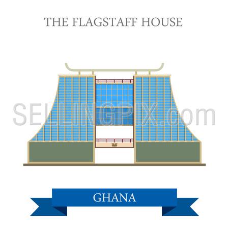The Flagstaff House in Ghana. Flat cartoon style historic sight showplace attraction web site vector illustration. World countries cities vacation travel sightseeing Africa collection.