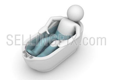 Relax and take some bath (3d isolated on white background characters series)