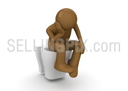 Thinker in water closet (3d isolated on white background characters series)