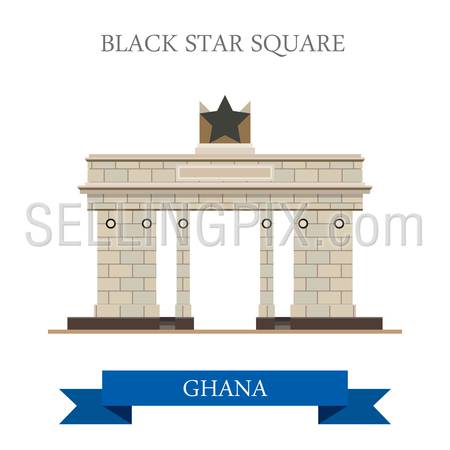Black Star Square in Accra Ghana. Flat cartoon style historic sight showplace attraction web site vector illustration. World countries cities vacation travel sightseeing Africa collection.