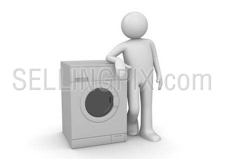 Man leaning on the washer (3d isolated on white background characters series)