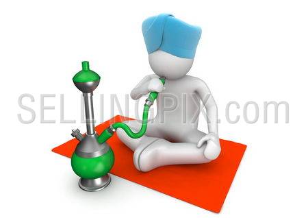 Water pipe smoker (3d isolated on white background characters series)