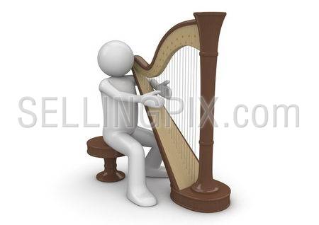 Harpist (3d isolated on white background characters series)