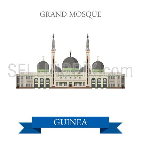 Grand Mosque of Conakry in Guinea. Flat cartoon style historic sight showplace attraction web site vector illustration. World countries cities vacation travel sightseeing Africa collection.