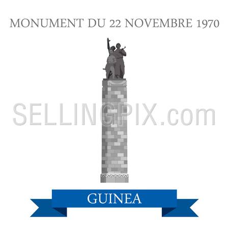 Monument Du 22 Novembre 1970 Conakry in Guinea. Flat cartoon style historic sight showplace attraction web site vector illustration. World countries cities travel sightseeing Africa collection.