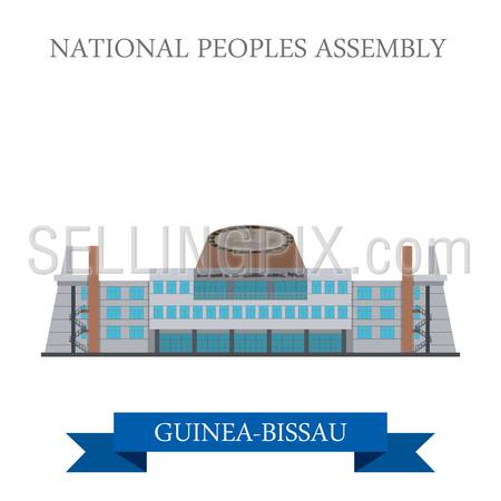 National People’s Assembly in Guinea-Bissau. Flat cartoon style historic sight showplace attraction web site vector illustration. World countries cities vacation travel sightseeing Africa collection.