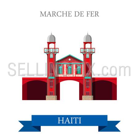 Marche de Fer in Port-au-Prince Haiti. Flat cartoon style historic sight showplace attraction web site vector illustration. World countries cities travel sightseeing Central America collection.