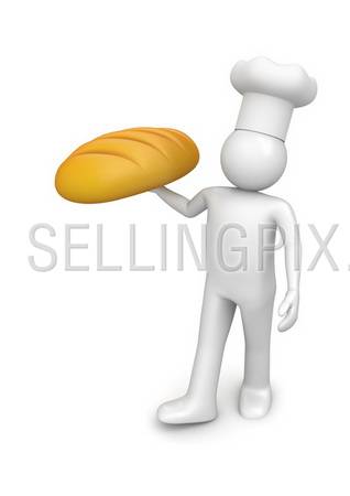 Baker with long loaf (3d isolated on white background characters series)
