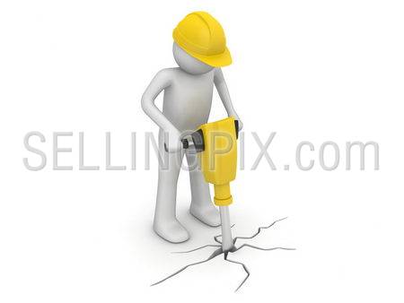 Worker with paving breaker (3d isolated on white background characters series)