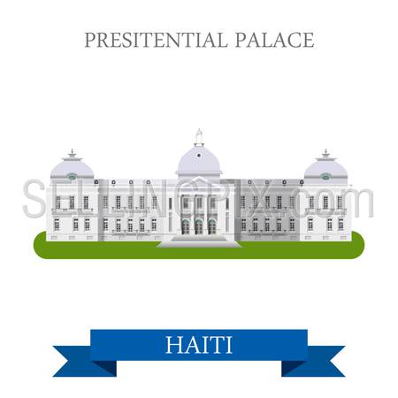 Presidential Palace in Port-au-Prince Haiti. Flat cartoon style historic sight showplace attraction web site vector illustration. World countries cities travel sightseeing Central America collection.
