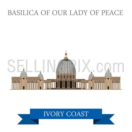 Basilica of Our Lady of Peace in Yamoussoukro Ivory Coast. Flat cartoon style historic sight showplace attraction web site vector illustration. World countries cities sightseeing Africa collection.
