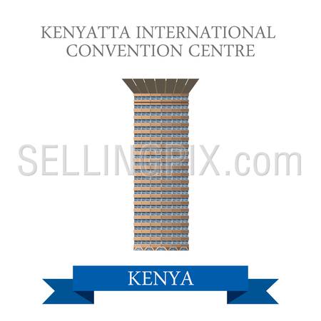Kenyatta International Convention Centre in Nairobi Kenya. Flat cartoon style historic sight showplace attraction web site vector illustration. World vacation travel sightseeing Africa collection.