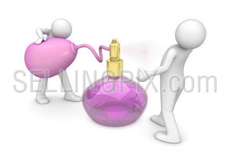 Spraying new fragrance (3d isolated on white background characters series)