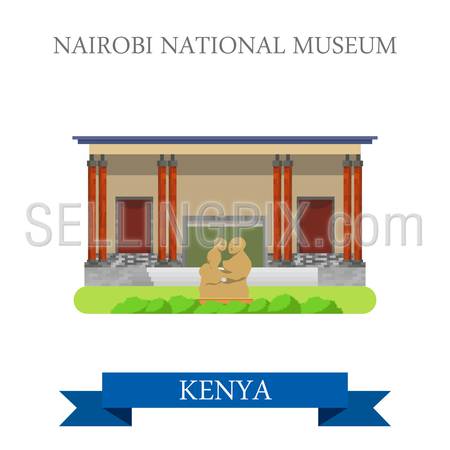 Nairobi National Museum in Kenya. Flat cartoon style historic sight showplace attraction web site vector illustration. World countries cities vacation travel sightseeing Africa collection.