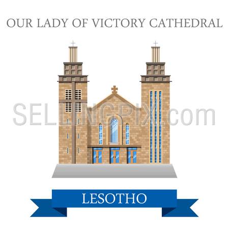 Our Lady of Victory Cathedral in Maseru Lesotho. Flat cartoon style historic sight showplace attraction web site vector illustration. World countries cities travel sightseeing Africa collection.