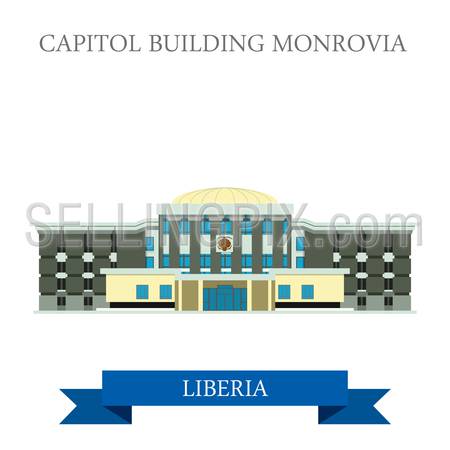 Capitol Building Monrovia in Liberia. Flat cartoon style historic sight showplace attraction web site vector illustration. World countries cities vacation travel sightseeing Africa collection.