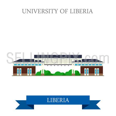 University of Liberia in Monrovia. Flat cartoon style historic sight showplace attraction web site vector illustration. World countries cities vacation travel sightseeing Africa collection.