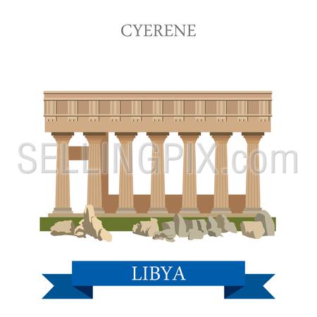 Cyrene in Libya. Flat cartoon style historic sight showplace attraction web site vector illustration. World countries cities vacation travel sightseeing Africa collection.