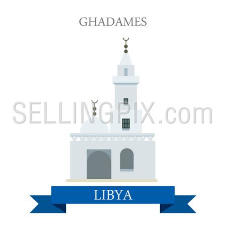 Ghadames in Libya. Flat cartoon style historic sight showplace attraction web site vector illustration. World countries cities vacation travel sightseeing Africa collection.