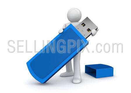 Man with flash drive (3d isolated on white background characters series)