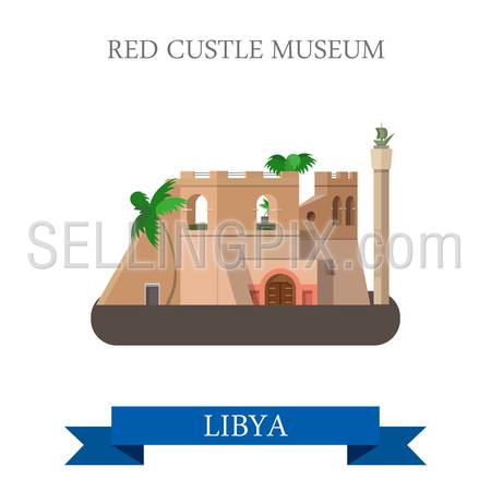 Red Castle Museum in Tripoli Libya. Flat cartoon style historic sight showplace attraction web site vector illustration. World countries cities vacation travel sightseeing Africa collection.