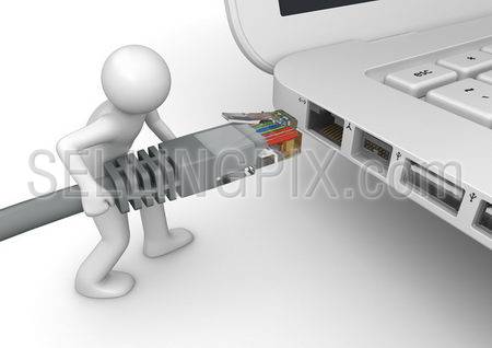 Connecting to network – 3d characters isolated on white background technology series