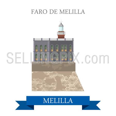 Faro de Melilla. Flat cartoon style historic sight showplace attraction web site vector illustration. World countries cities vacation travel sightseeing Africa collection.