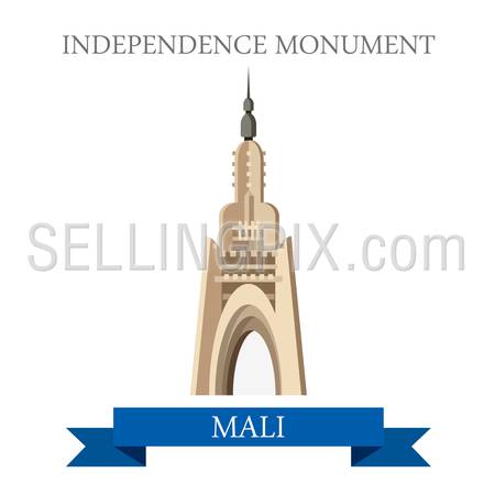 Bamako Independence Monument in Mali. Flat cartoon style historic sight showplace attraction web site vector illustration. World countries cities vacation travel sightseeing Africa collection.