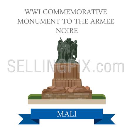 WWI Commemorative Monument to the Armee Noire in Mali. Flat cartoon style historic sight showplace attraction web vector illustration. World countries cities vacation travel sightseeing collection