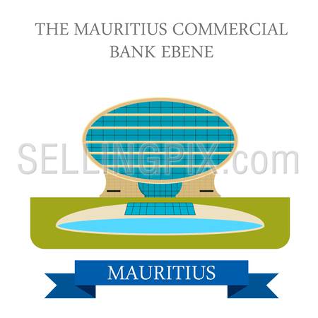 The Mauritius Commercial Bank Ebene. Flat cartoon style historic sight showplace attraction web site vector illustration. World countries cities vacation travel sightseeing Africa island collection.