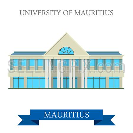 University of Mauritius. Flat cartoon style historic sight showplace attraction web site vector illustration. World countries cities vacation travel sightseeing Africa island nation collection.